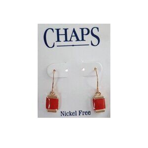 Chaps Red and Gold Small Square Drop Earrings